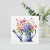 水彩のじょうろと夏の花 カード (スタンド正面)