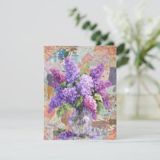 水彩のすみれ色のライラックの花瓶グリーティングカード サンキューカード