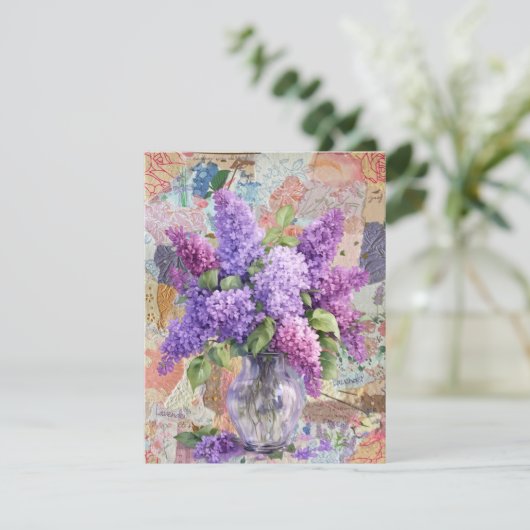 水彩のすみれ色のライラックの花瓶グリーティングカード サンキューカード (スタンド正面)
