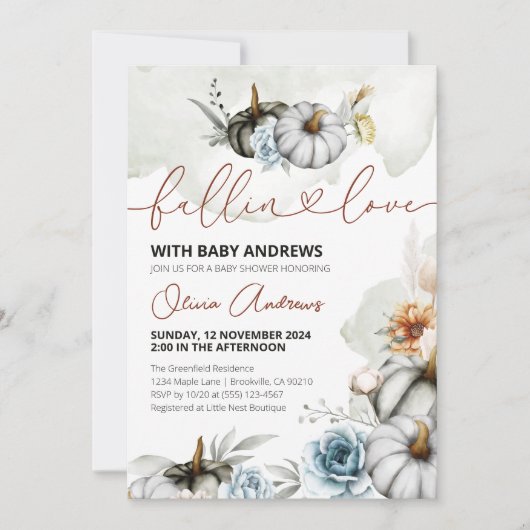 水彩のとうもろこしが恋に落ちる ベビーシャワー 招待状 (正面)