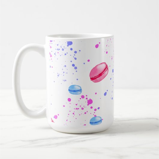 水彩のにじみで描いたおいしそうなマカロン コーヒーマグカップ (左)