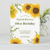 水彩のひまわり 女性の101歳の誕生日 招待状 (スタンド正面)