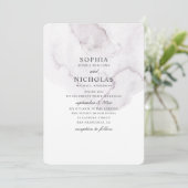 水彩のほこりっぽいウェディング。エレガントでシンプルなラベンダー 招待状 (スタンド正面)