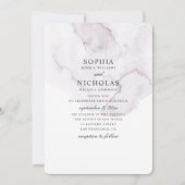 水彩のほこりっぽいウェディング。エレガントでシンプルなラベンダー 招待状 (正面)