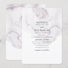 水彩のほこりっぽいウェディング。エレガントでシンプルなラベンダー 招待状