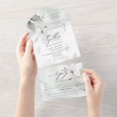 水彩のほこりを含んだ緑の葉 オールインワン招待状 (貼ってはがせる)