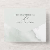 水彩のほこりを含んだ緑の葉 オールインワン招待状 (裏面)