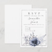 水彩のほこりブルーのボヘミアンフラワーデザイン 出欠カード (正面/裏面)