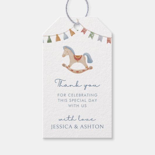水彩のゆらゆら馬, ベビーシャワー ギフトタグ (正面)