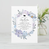 水彩のような優しい色合いの花を飾った、2025年の卒業パーティー 招待状 (スタンド正面)