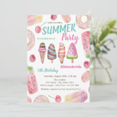 水彩のアイスクリームとドーナツの誕生日パーティー 招待状 (スタンド正面)