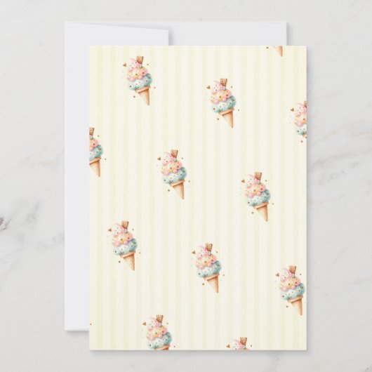 水彩のアイスクリームと黄色のストライプのベビーシャワー 招待状 (裏面)