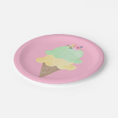 水彩のアイスクリームコーン ピンクの紙皿 ペーパープレート (アングル)