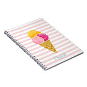 水彩のアイスクリーム、ピンクのストライプ ノートブック (右側)