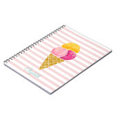 水彩のアイスクリーム、ピンクのストライプ ノートブック (左側)