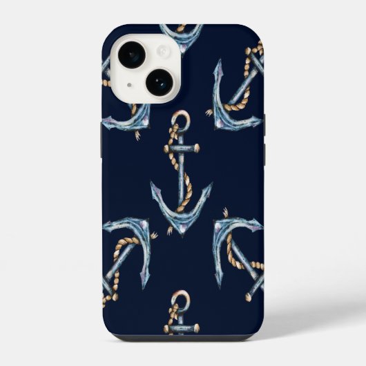 水彩のアンカー ネイビーブルー iPhoneケース (裏面)