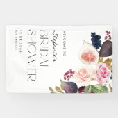 水彩のイチジクとバラの花のブライダルシャワー 横断幕 (横)