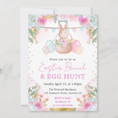 水彩のウサギと春の花 イースター 招待状 (正面)