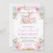 水彩のウサギと春の花 イースター 招待状 (正面)