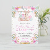 水彩のウサギと春の花 イースター 招待状 (スタンド正面)