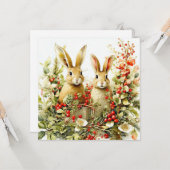 水彩のウサギと野生のベリー カード (正面/裏面インサイチュ)