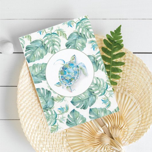 水彩のウミガメが葉を残す - ブライズメイドへの提案 サンキューカード