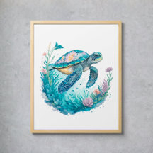 水彩のウミガメ 海洋生物