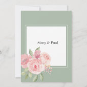 水彩のエレガントなピンクとミントグリーンの花のウェディング 招待状 (裏面)