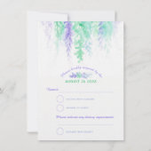水彩のカスケードグリーンとパープルのウェディングRSVP 招待状 (裏面)