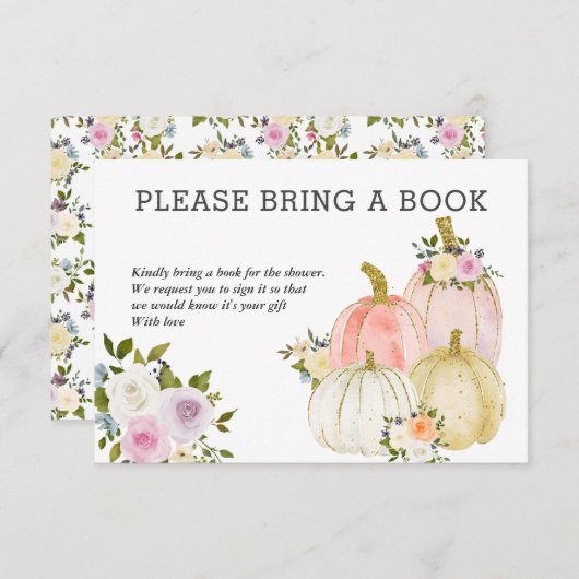 水彩のカボチャが本を持ってくる |赤ちゃんシャワー 招待状 (正面/裏面)
