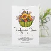  水彩のカボチャとヒマワリの感謝祭  招待状 (スタンド正面)