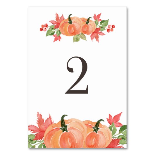 水彩のカボチャとマップルの葉のスワッグ テーブル2 テーブルナンバー (正面)