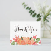 水彩のカボチャとマップルの葉の感謝カード ポストカード (スタンド正面)