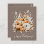 水彩のカボチャと乾燥した草のハッピーサンクスギビング ポストカード (正面/裏面)