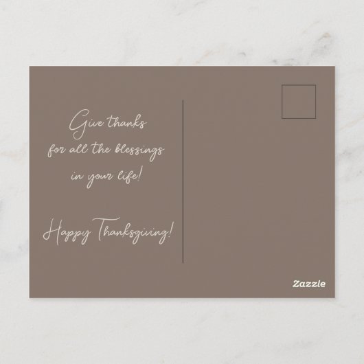 水彩のカボチャと乾燥した草のハッピーサンクスギビング ポストカード (裏面)