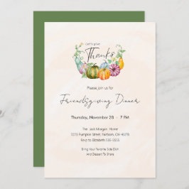 水彩のカボチャの友人感謝祭パーティー 招待状