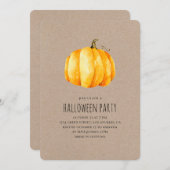 水彩のカボチャ。ハロウィーンの衣装パーティー。クラフト 招待状 (正面/裏面)