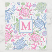 水彩のカメ オーシャンモノグラム ワインラベル (シングルラベル)