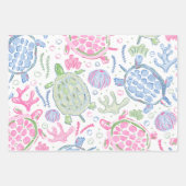 水彩のカメ 海岸 オーシャン ビーチ ラッピングペーパーシート (正面3)