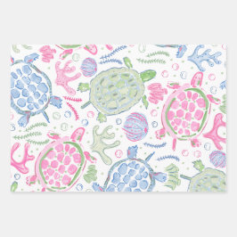 水彩のカメ 海岸 オーシャン ラッピングペーパーシート