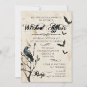 水彩のカラスとコウモリのハロウィンパーティー 招待状 (正面)