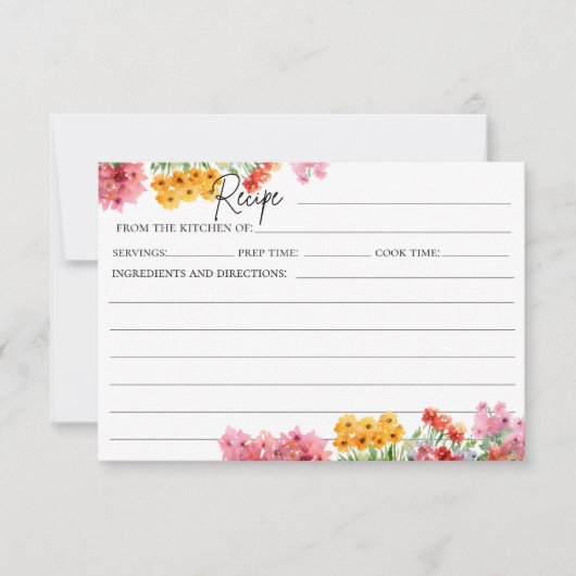 水彩のカラフルなピンクの花のレシピカード 招待状 (正面)