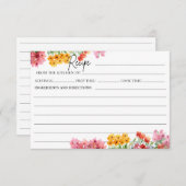 水彩のカラフルなピンクの花のレシピカード 招待状 (正面/裏面)