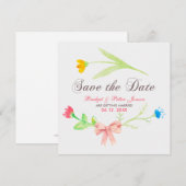 水彩のカラフルな夏の花- Save The Date 招待状 (正面/裏面)