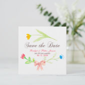 水彩のカラフルな夏の花- Save The Date 招待状 (スタンド正面)