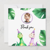 水彩のカラフルなT-Rexの子供の写真の誕生日 サンキューカード (正面)