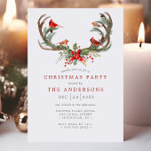 水彩のカーディナルバードと鹿の角のクリスマスパーティー 招待状