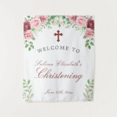 水彩のガーデンローズ 洗礼 歓迎のサイン タペストリー (正面)