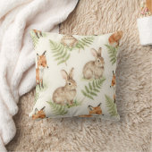 水彩のキツネとウサギの森のパターン クッション (ブランケット)