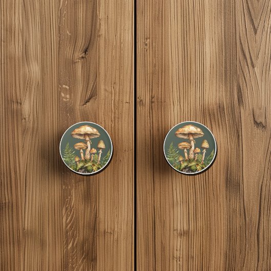 水彩のキノコ 岩 グリーンシダ セラミックノブ